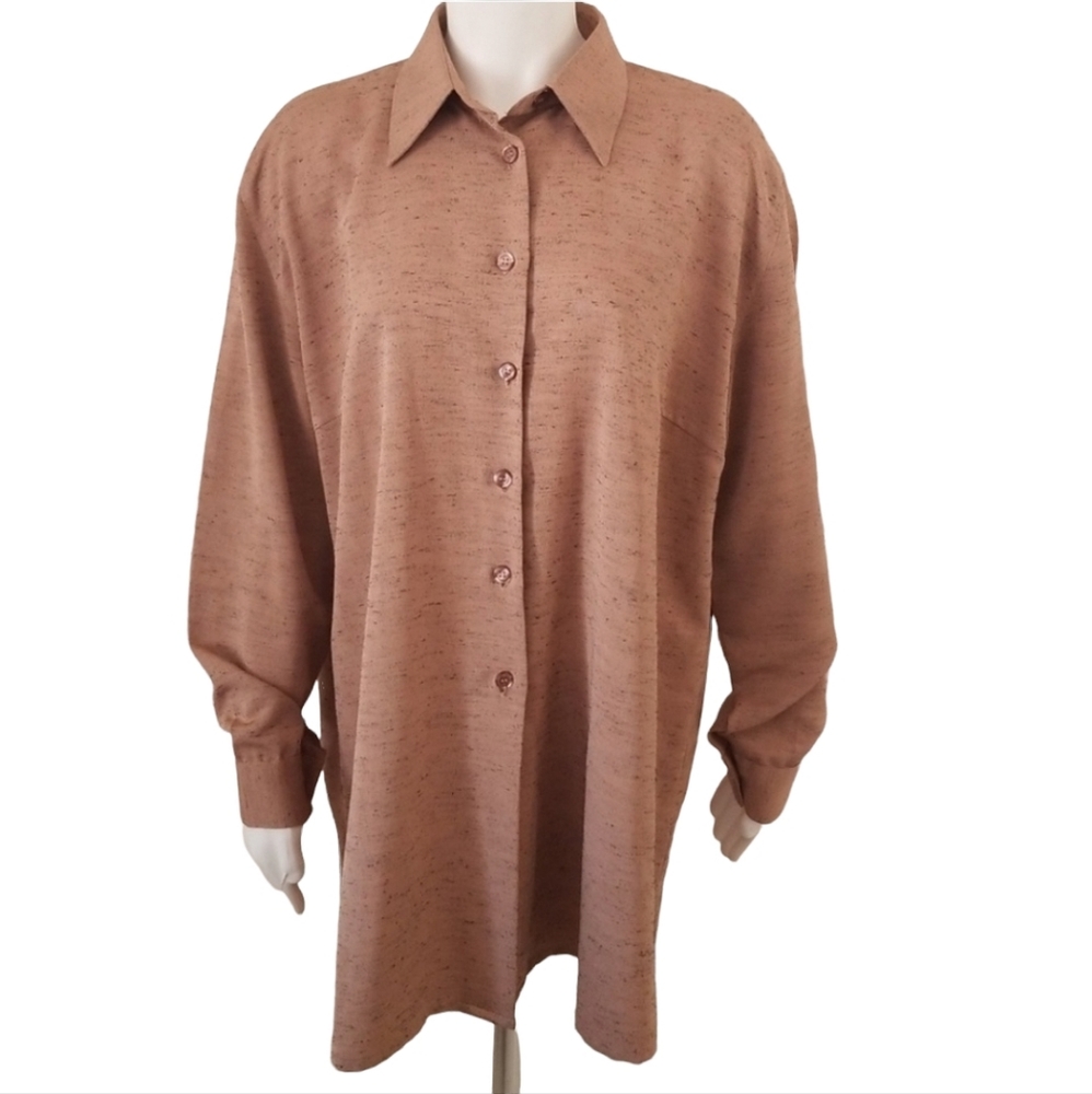 Vintage Custom Handmade Tunic Length Long Sleeve Button Down Top Shirt Plus 1X